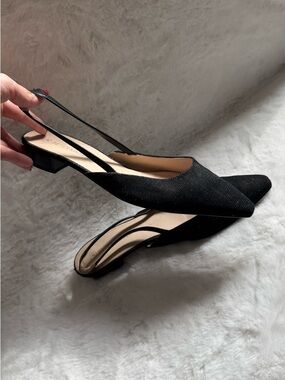 Peter Kaiser Black Pointed Toe Slingback Low Heel Mules